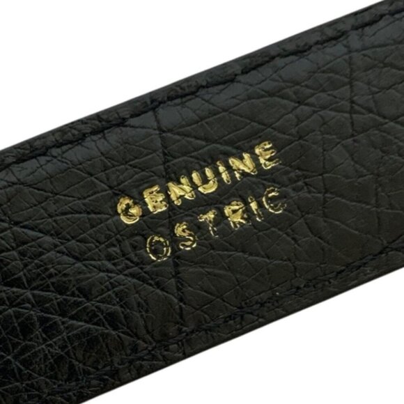 Barneys Mens Belt Black Genuine Ostrich Leather Size 36 Silvertone Buckle Italy - Picture 5 of 6